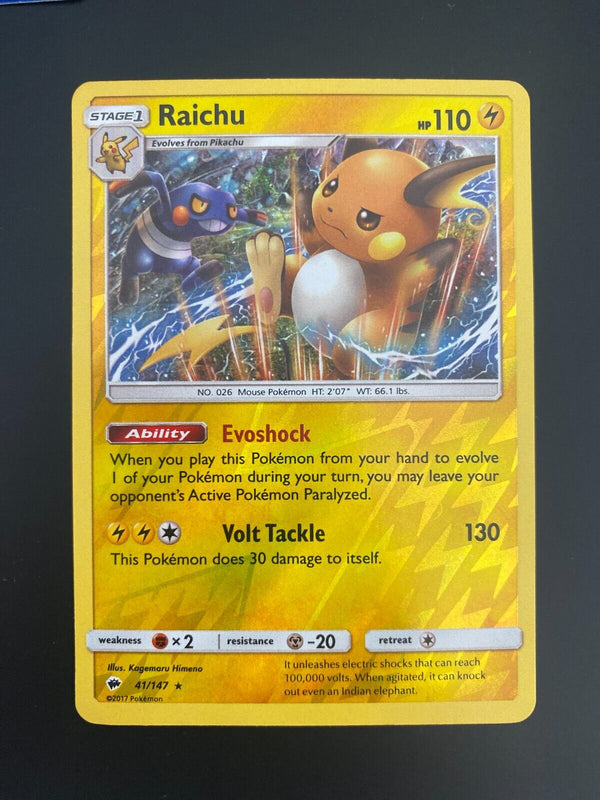 Pokemon Raichu 41/147 Burning Shadows Reverse Holo MM