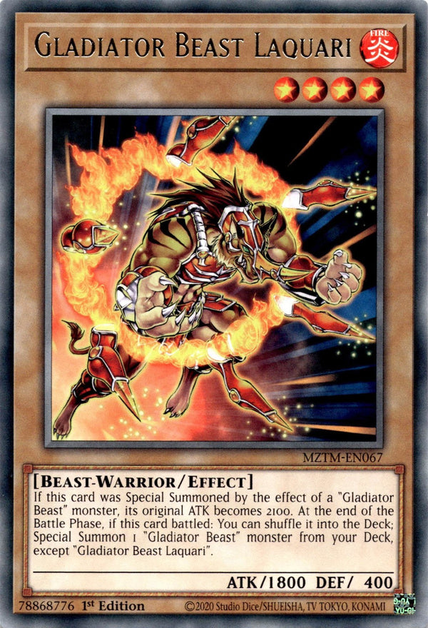Yugioh Gladiator Beast Laquari MZTM-EN067 Rare 1st Edition NM