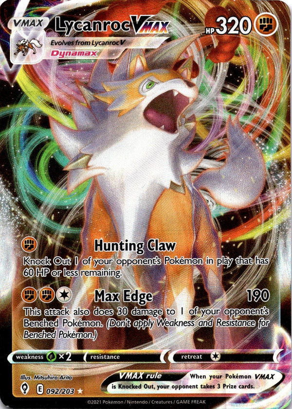 Pokemon Lycanroc VMAX 092/203 Evolving Skies Full Art Holo NM