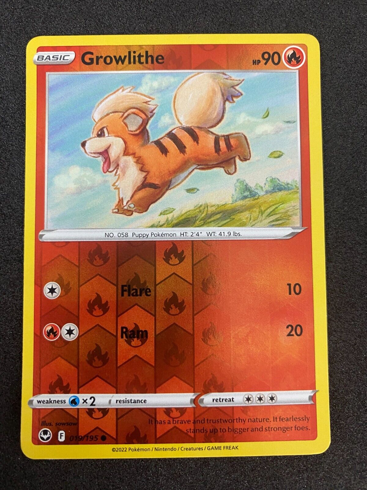 Pokemon Growlithe 019/195 Silver Tempest Reverse Holo NM