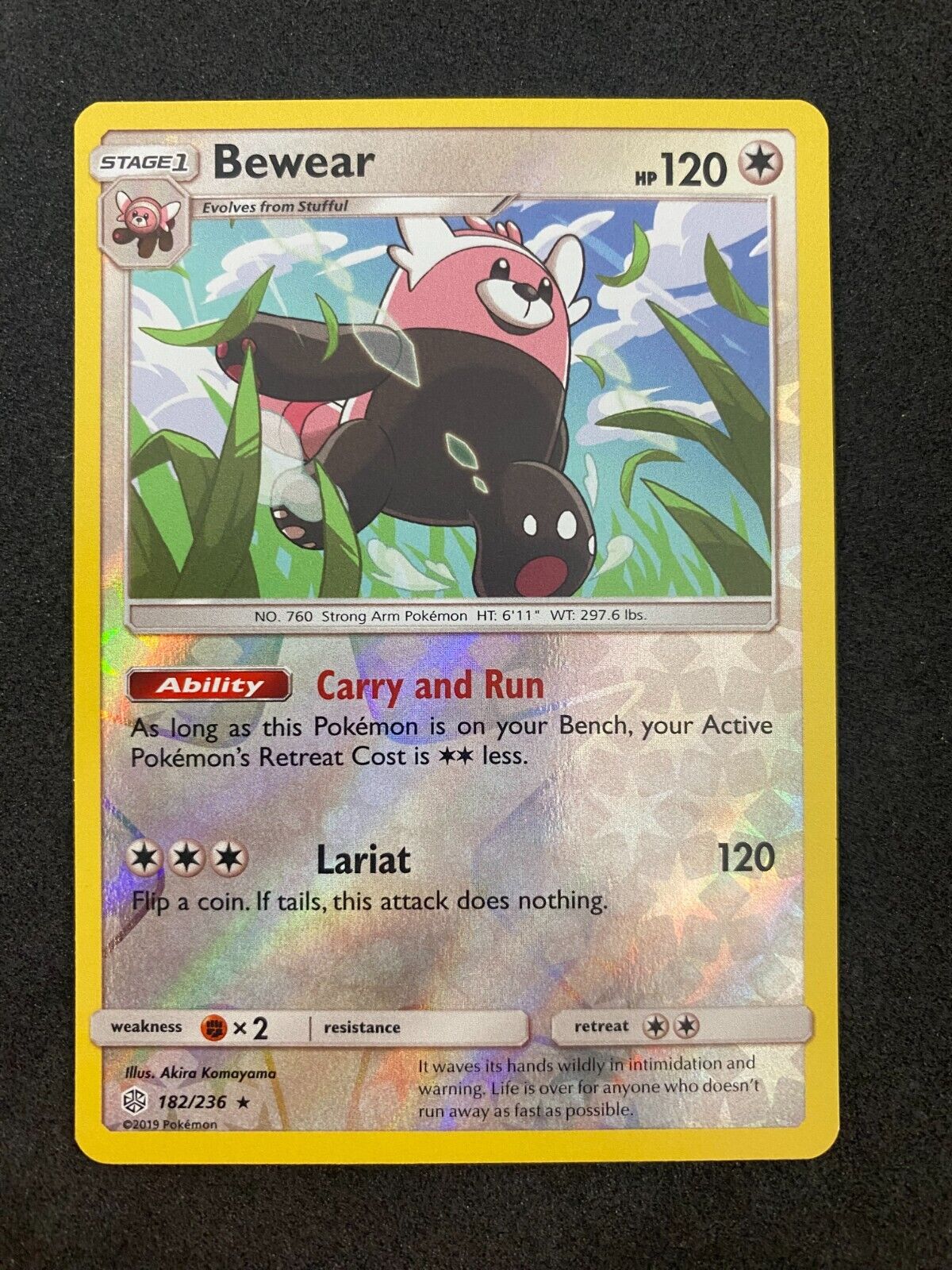 Pokemon Bewear 182/236 Cosmic Eclipse Reverse Holo NM