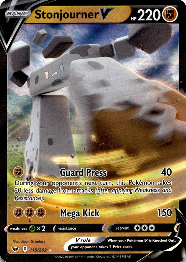 Pokemon Stonjourner V 115/202 Sword Shield Base Full Art Holo VLP/NM