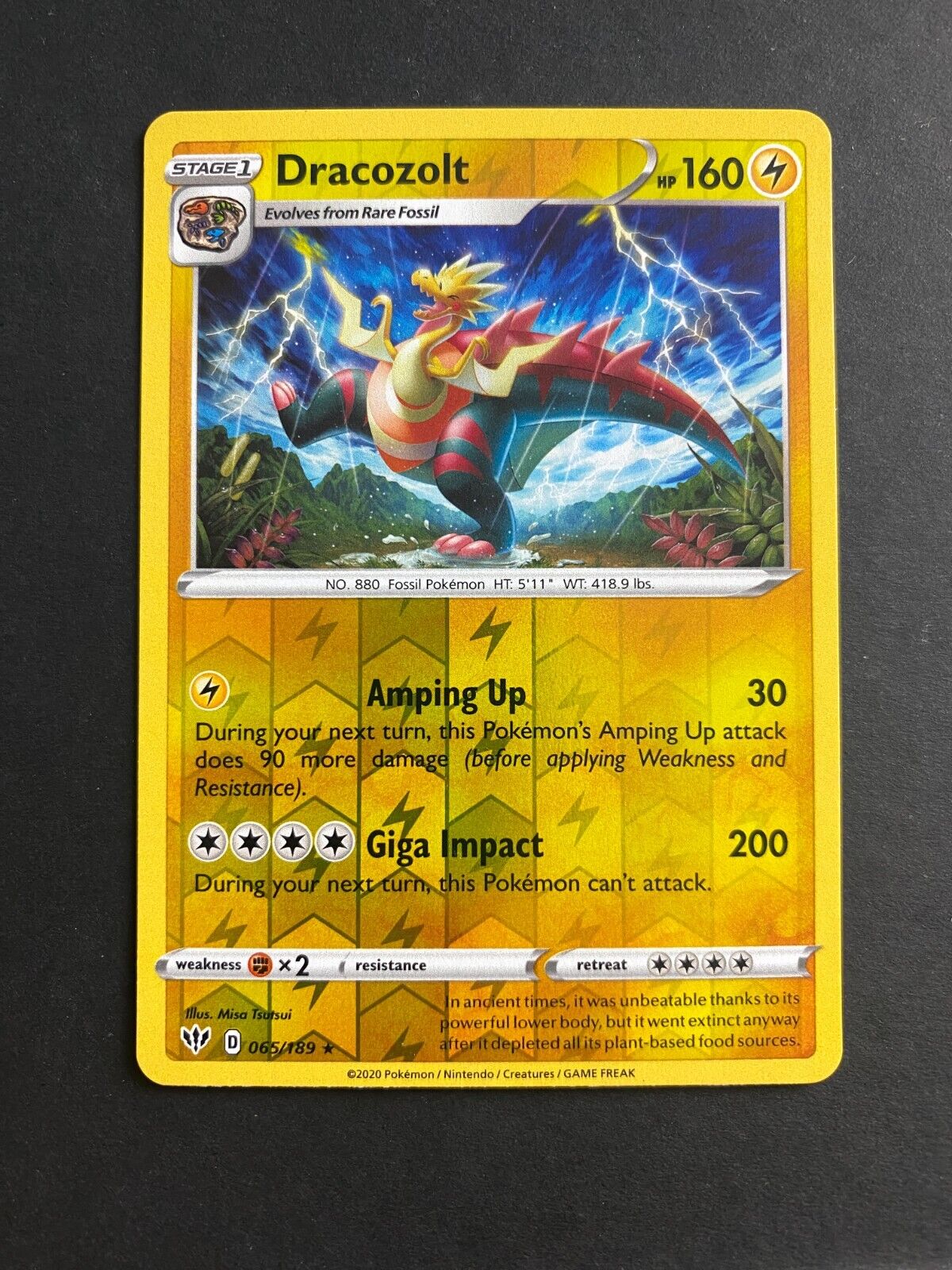 Pokemon Dracozolt 065/189 Darkness Ablaze Reverse Holo NM