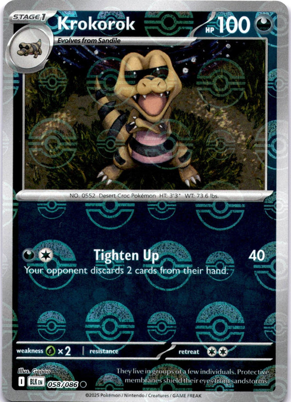 Pokemon Krokorok 058/086 Black Bolt Pokeball Reverse Holo NM
