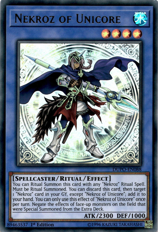 Yugioh Nekroz of Unicore DUPO-EN088 Ultra Rare 1st Edition DAMAGED/HP (INDENTS)
