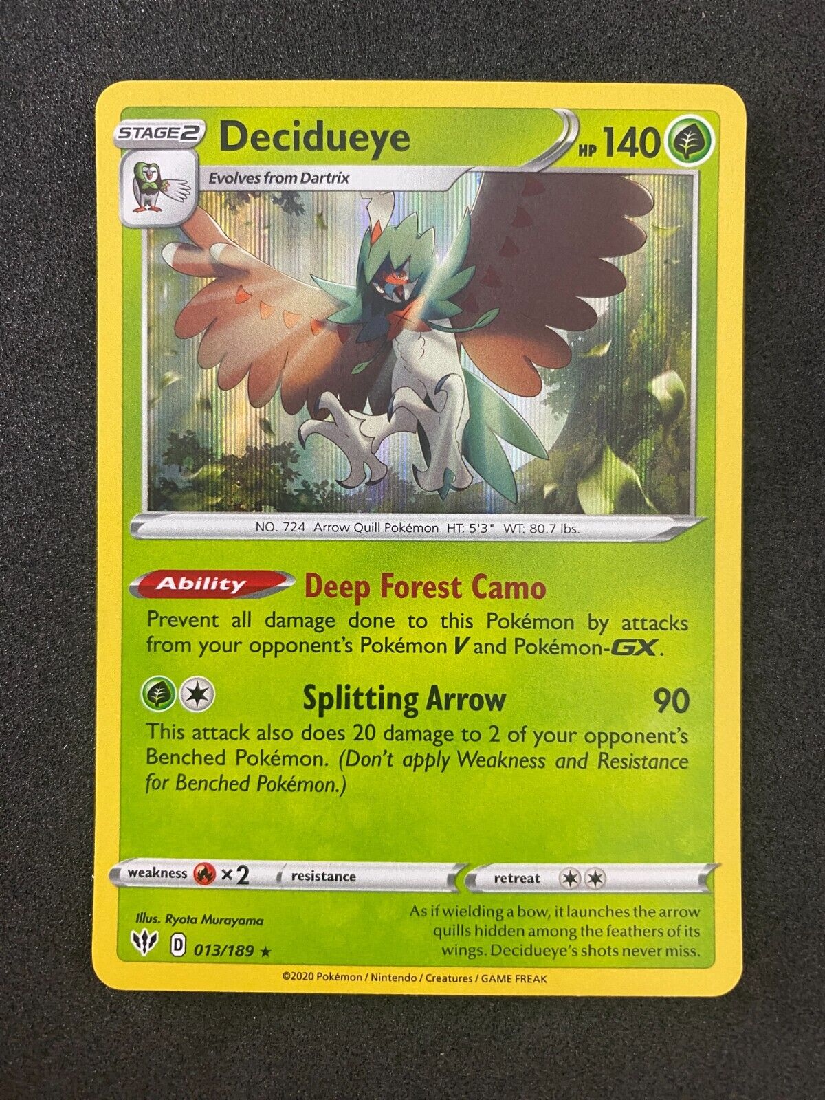 Pokemon Decidueye 013/189 Darkness Ablaze Holo NM-MINT 13/189