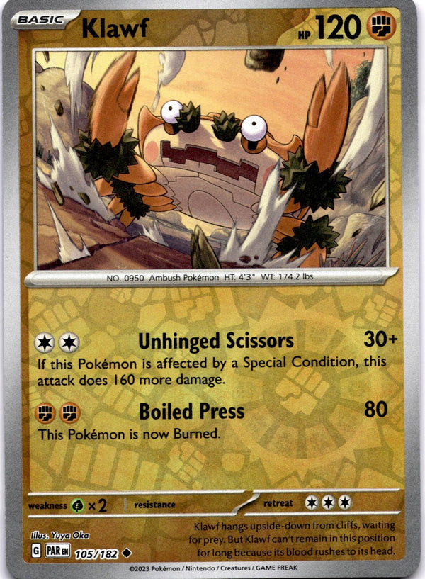 Pokemon Klawf 105/182 Paradox Rift Reverse Holo NM