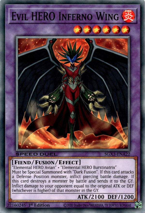 Yugioh Evil HERO Inferno Wing SGX3-ENA22 Speed Duel Common 1st Edition NM