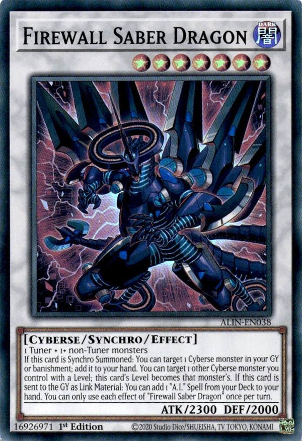 Yugioh Firewall Saber Dragon ALIN-EN038 Super Rare 1st Edition NM