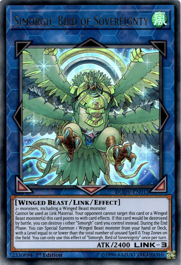 Yugioh Simorgh, Bird of Sovereignty DUOV-EN012 Ultra Rare 1st Edition NM