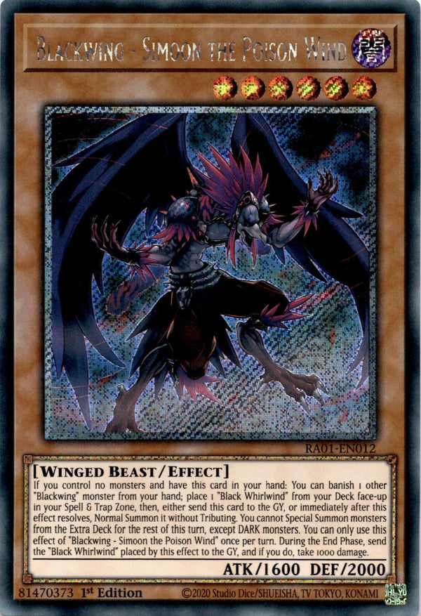 Yugioh Blackwing - Simoon the Poison Wind RA01-EN012 Platinum Secret Rare 1st NM