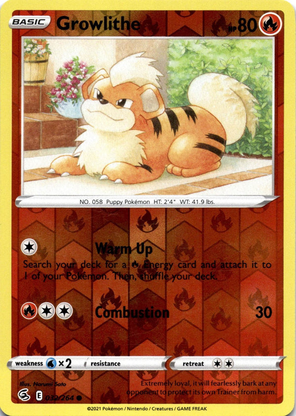 Pokemon Growlithe 032/264 Fusion Strike Reverse Holo LP