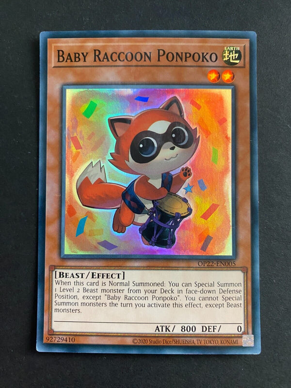Yugioh Baby Raccoon Ponpoko OP22-EN005 Super Rare Unlimited Edition HP/MP