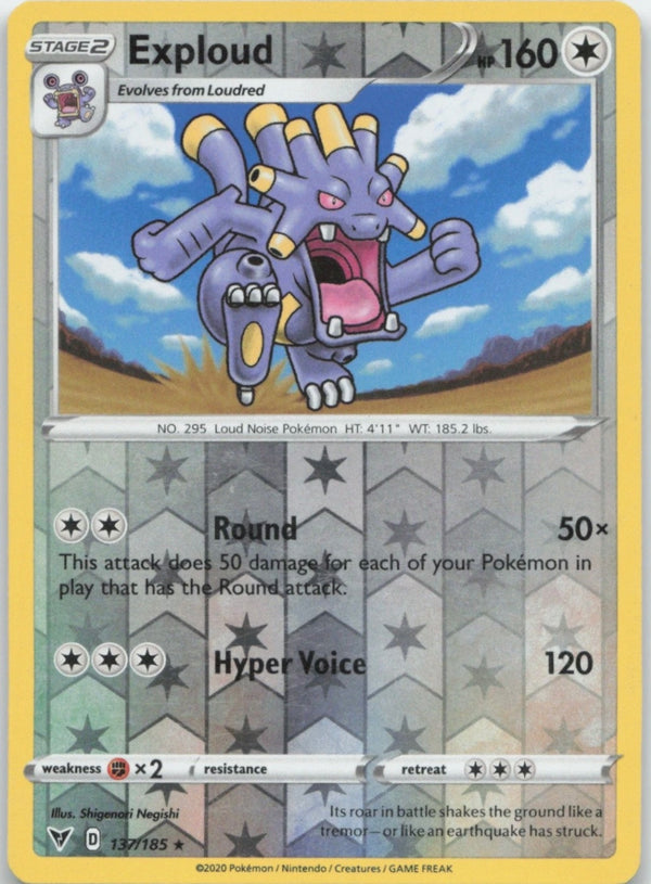 Pokemon Exploud 137/185 Vivid Voltage Reverse Holo NM